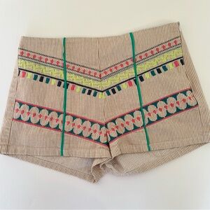 Flying Tomato Embroidered Shorts Women’s M Striped Boho Summer Festival Cotton